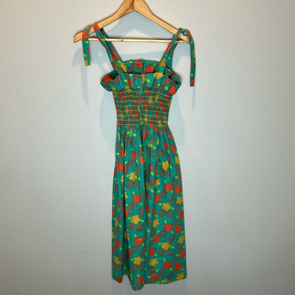 Handmade Vintage Green Floral Dress - Picture 4 of 6